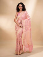 Pastel Pink Jaal Khaddi Georgette Handloom Banarasi Saree - Sacred Weaves