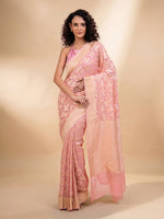 Pastel Pink Jaal Khaddi Georgette Handloom Banarasi Saree - Sacred Weaves