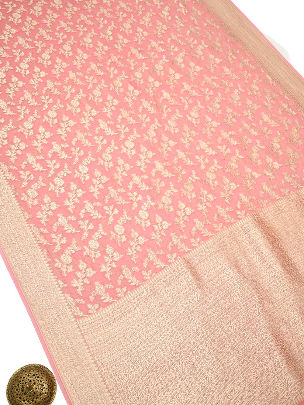 Pastel Pink Jaal Khaddi Georgette Handloom Banarasi Saree - Sacred Weaves