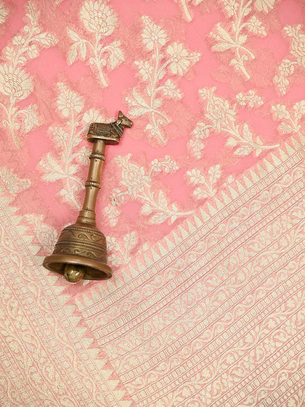 Pastel Pink Jaal Khaddi Georgette Handloom Banarasi Saree - Sacred Weaves