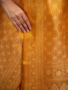 Mustard Satin Brocade Handloom Banarasi Saree - Sacred Weaves