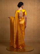Mustard Satin Brocade Handloom Banarasi Saree - Sacred Weaves