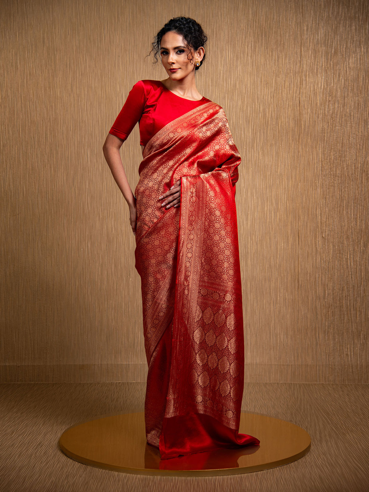 Red Satin Brocade Handloom Banarasi Saree