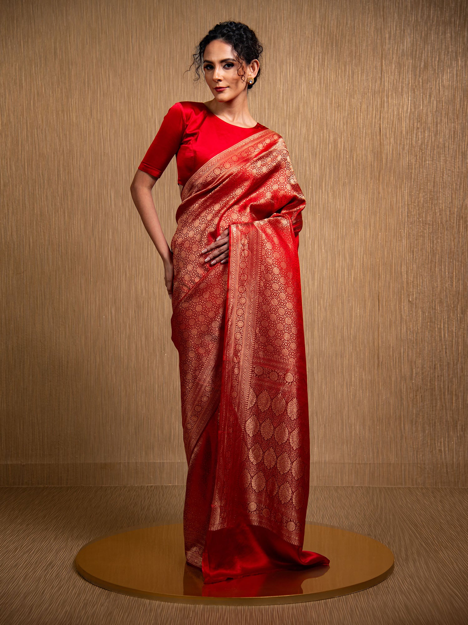 Red Satin Brocade Handloom Banarasi Saree - Sacred Weaves
