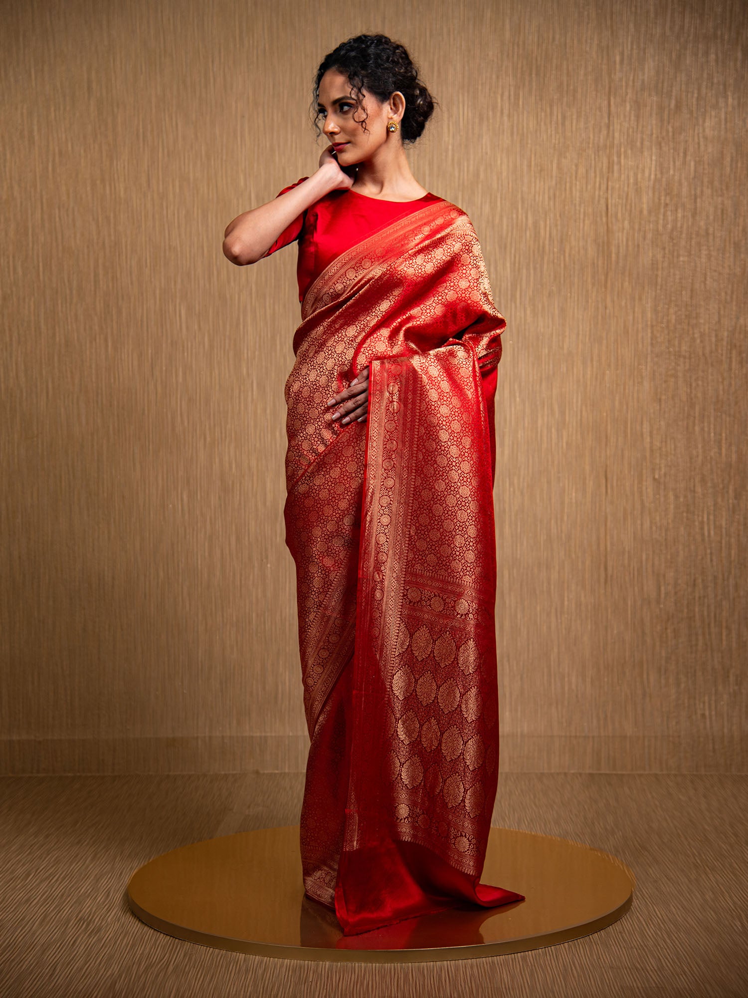 Red Satin Brocade Handloom Banarasi Saree - Sacred Weaves