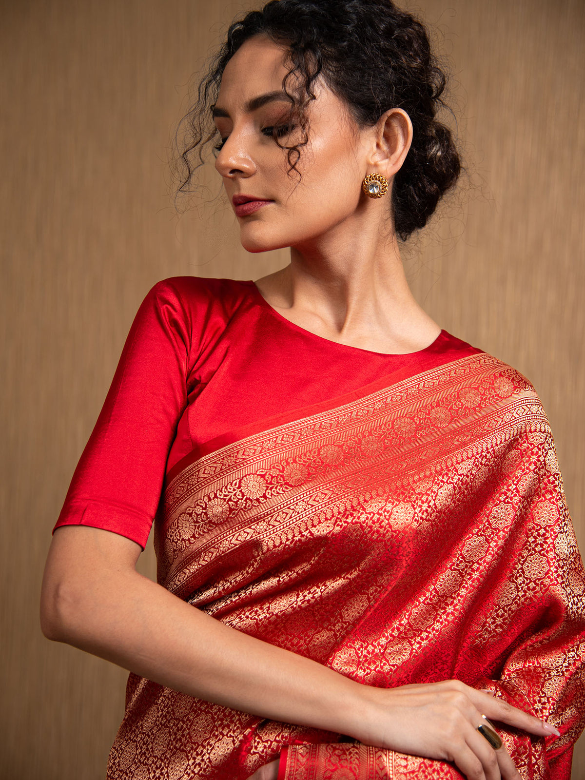 Red Satin Brocade Handloom Banarasi Saree - Sacred Weaves