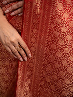 Red Satin Brocade Handloom Banarasi Saree - Sacred Weaves