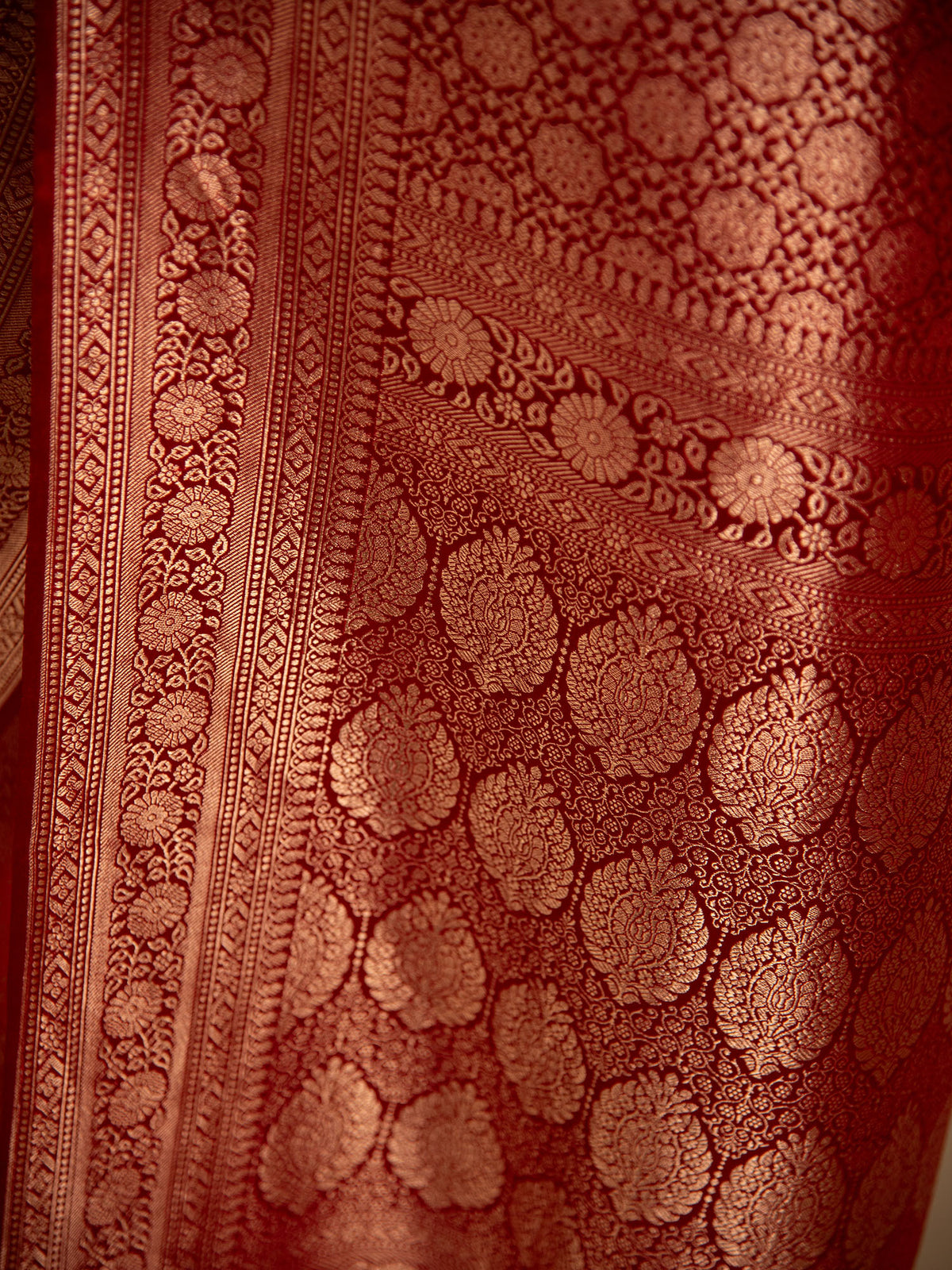 Red Satin Brocade Handloom Banarasi Saree - Sacred Weaves