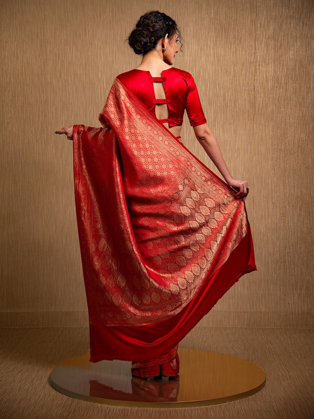Red Satin Brocade Handloom Banarasi Saree - Sacred Weaves