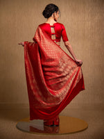 Red Satin Brocade Handloom Banarasi Saree - Sacred Weaves