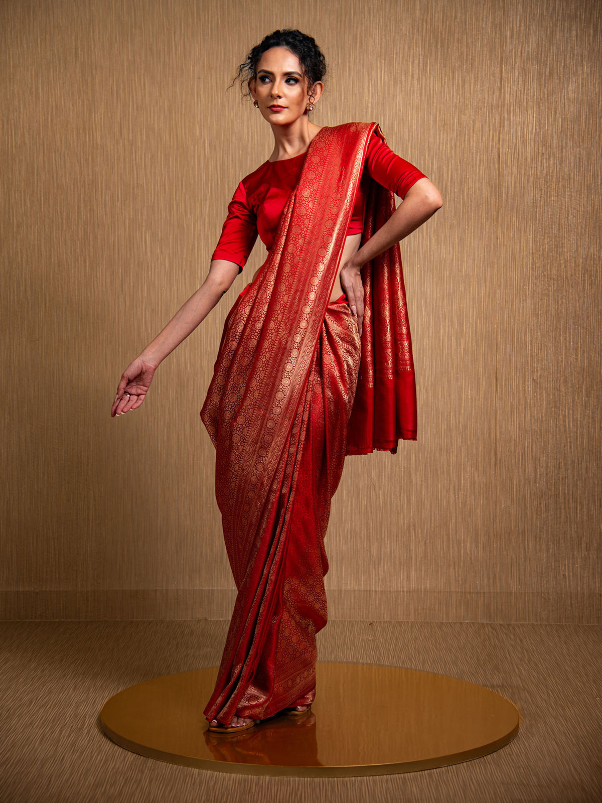 Red Satin Brocade Handloom Banarasi Saree - Sacred Weaves