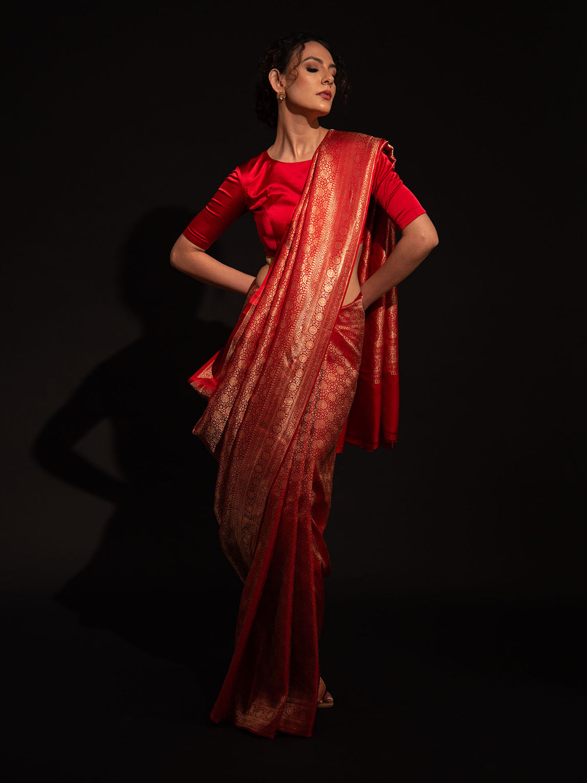Red Satin Brocade Handloom Banarasi Saree - Sacred Weaves