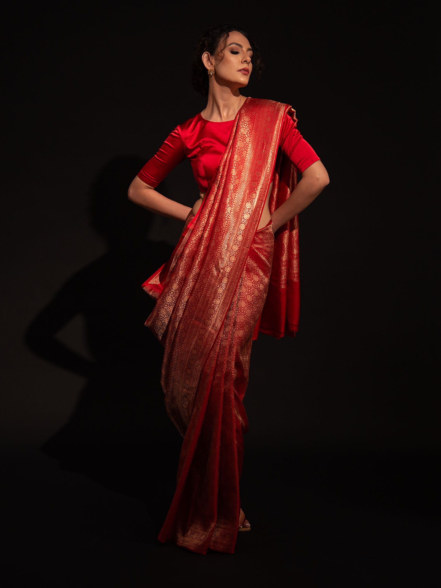 Red Satin Brocade Handloom Banarasi Saree - Sacred Weaves