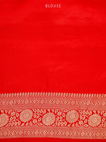 Red Satin Brocade Handloom Banarasi Saree - Sacred Weaves