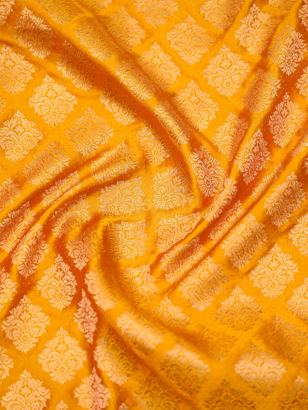 Mustard Satin Brocade Handloom Banarasi Saree - Sacred Weaves