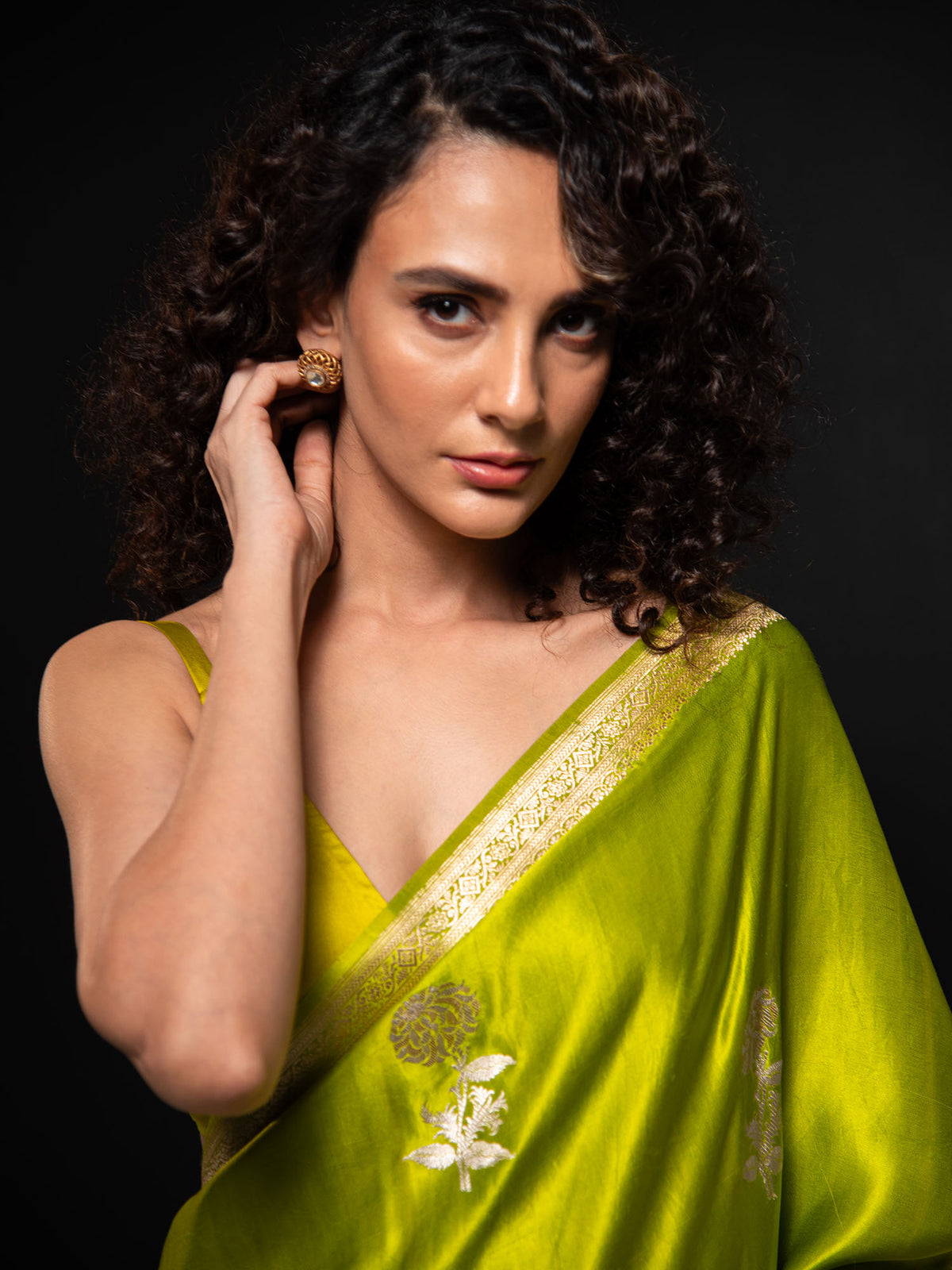 Parrot Green Boota Satin Silk Handloom Banarasi Saree - Sacred Weaves