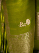 Parrot Green Boota Satin Silk Handloom Banarasi Saree - Sacred Weaves