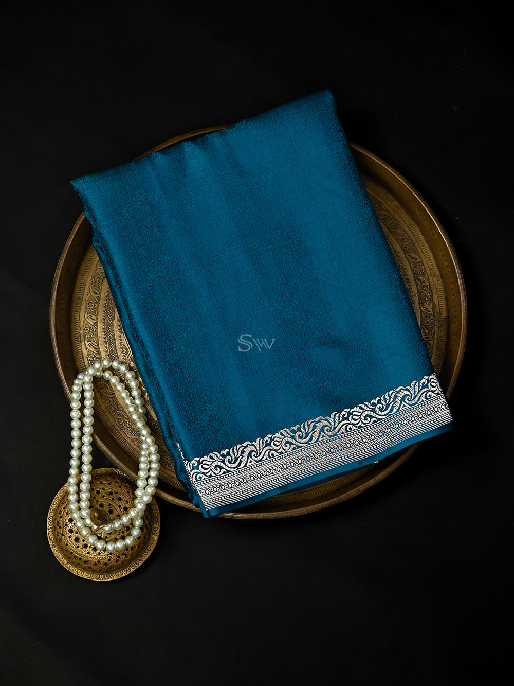 Midnight Blue Satin Tanchoi Handloom Banarasi Saree - Sacred Weaves