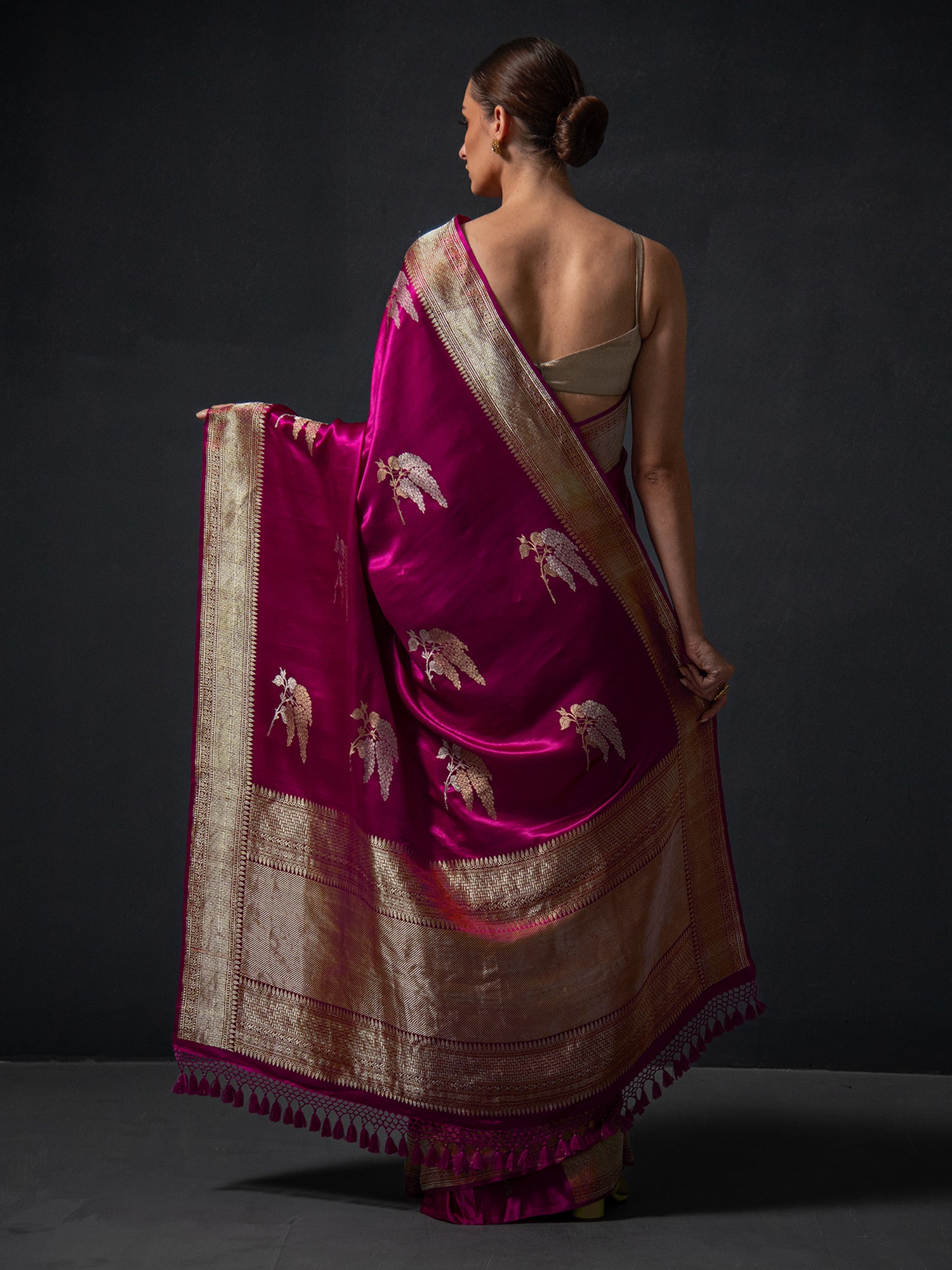 Dark Magenta Boota Satin Silk Handloom Banarasi Saree - Sacred Weaves