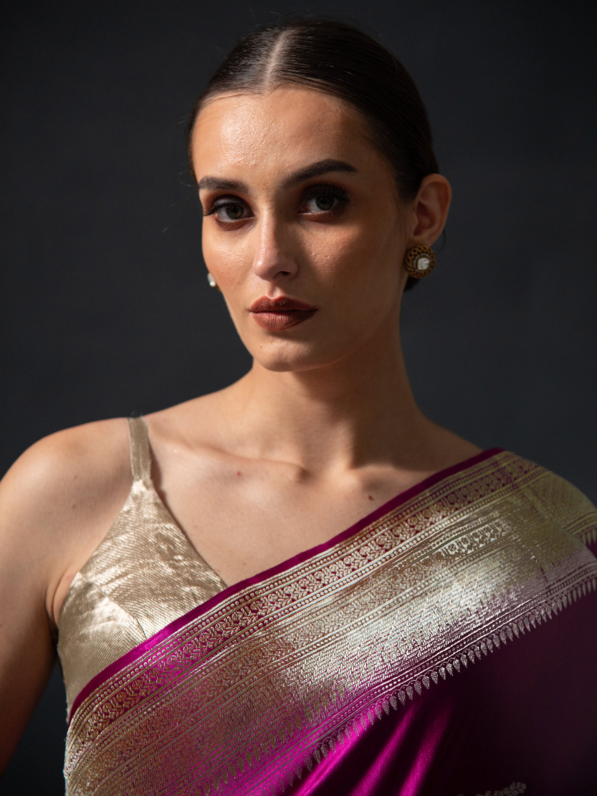 Dark Magenta Boota Satin Silk Handloom Banarasi Saree - Sacred Weaves