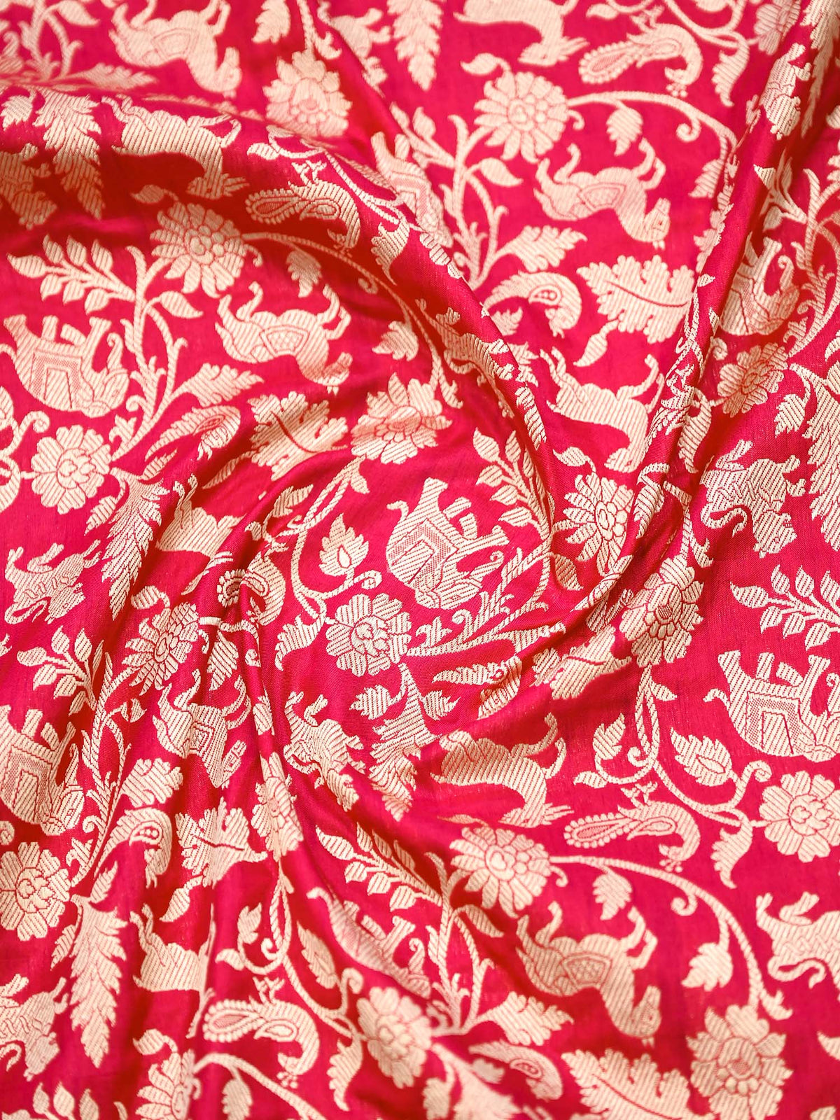 Pink Red Shikargah Jaal Katan Silk Handloom Banarasi Dupatta