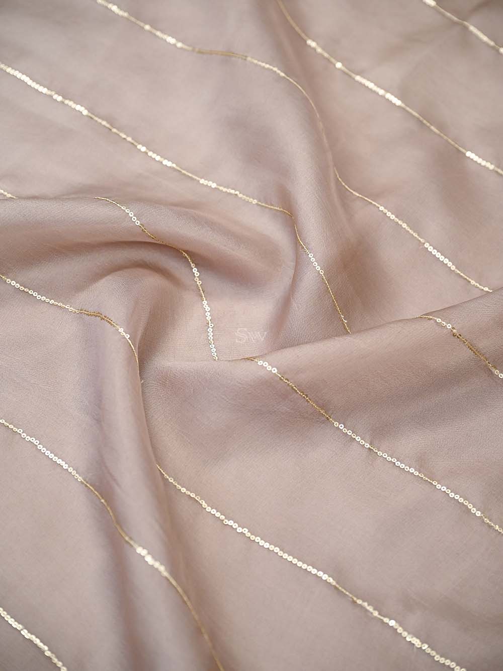 Dark Beige Embroidered Organza Handloom Banarasi Suit - Sacred Weaves