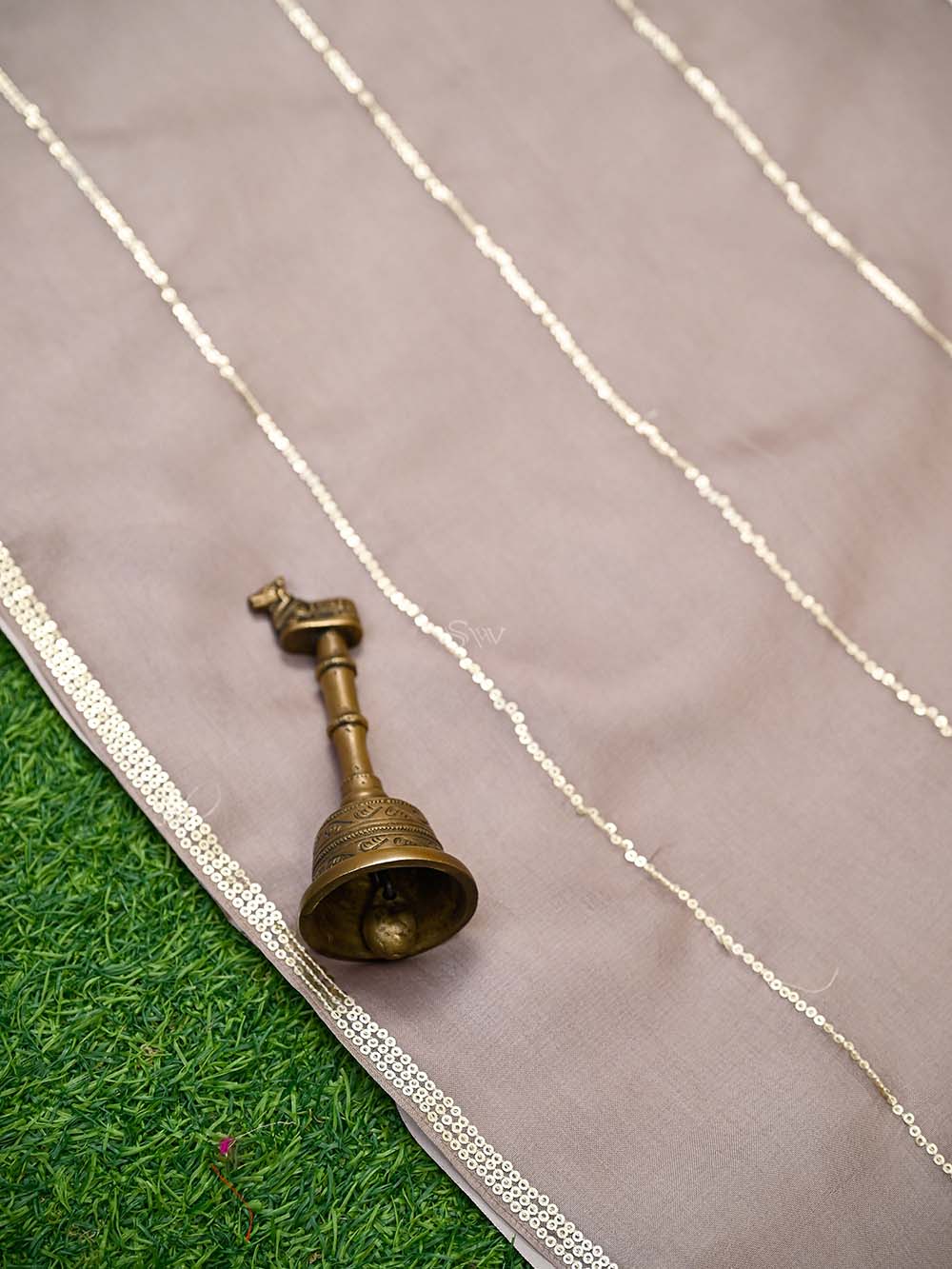 Dark Beige Embroidered Organza Handloom Banarasi Suit - Sacred Weaves