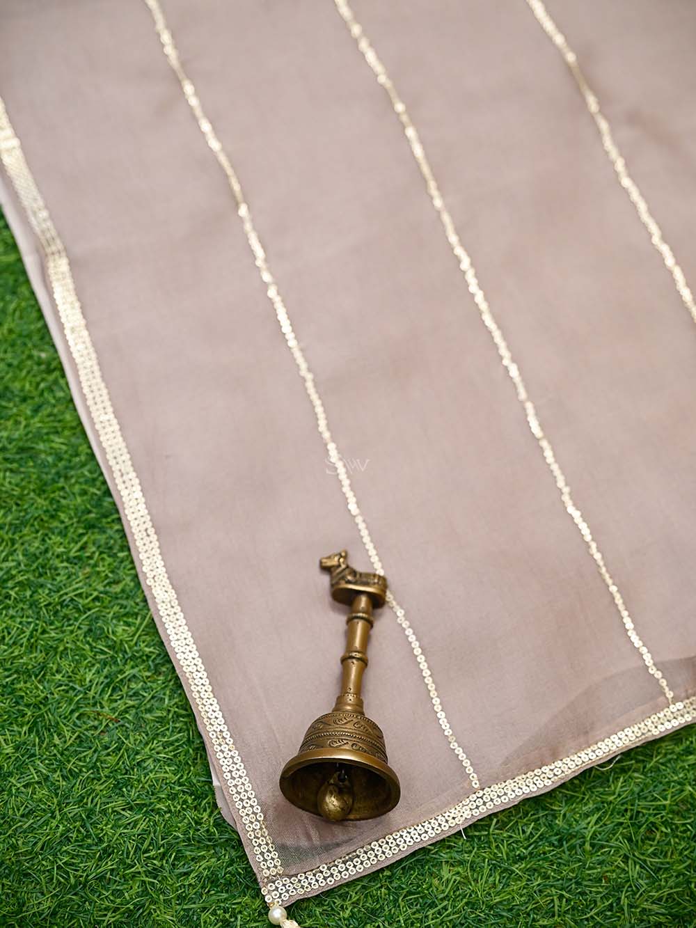 Dark Beige Embroidered Organza Handloom Banarasi Suit - Sacred Weaves