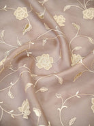 Dark Beige Embroidered Organza Handloom Banarasi Suit - Sacred Weaves