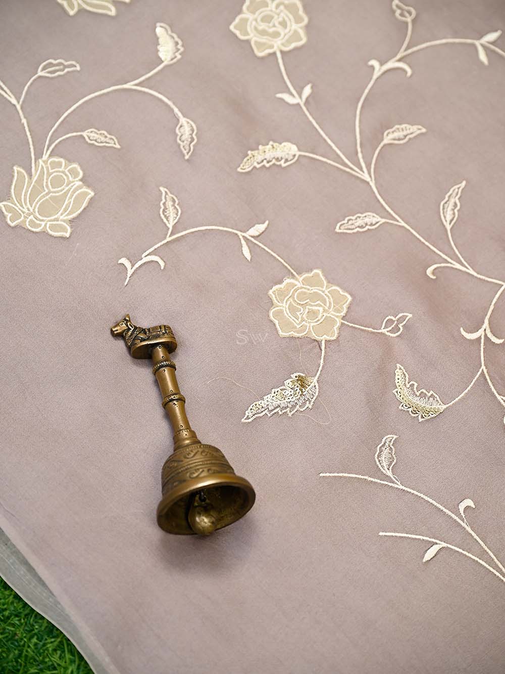 Dark Beige Embroidered Organza Handloom Banarasi Suit - Sacred Weaves