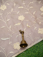 Dark Beige Embroidered Organza Handloom Banarasi Suit - Sacred Weaves