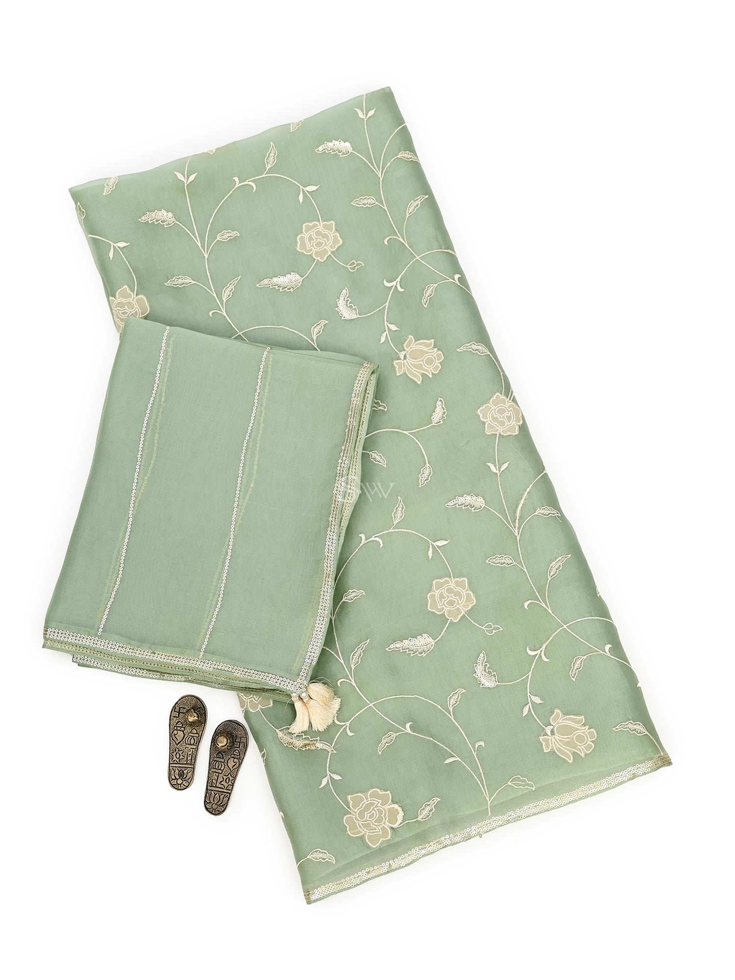 Green Embroidery Jaal Organza Handloom Banarasi Suit - Sacred Weaves