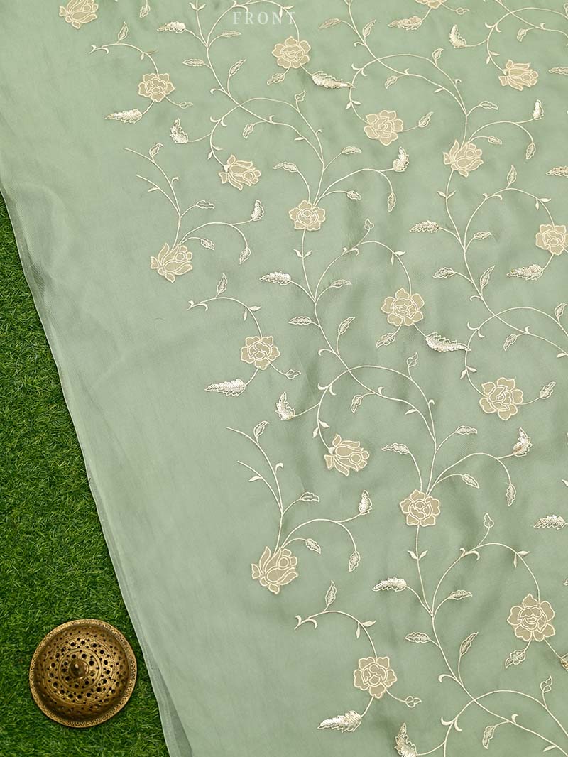 Green Embroidery Jaal Organza Handloom Banarasi Suit - Sacred Weaves