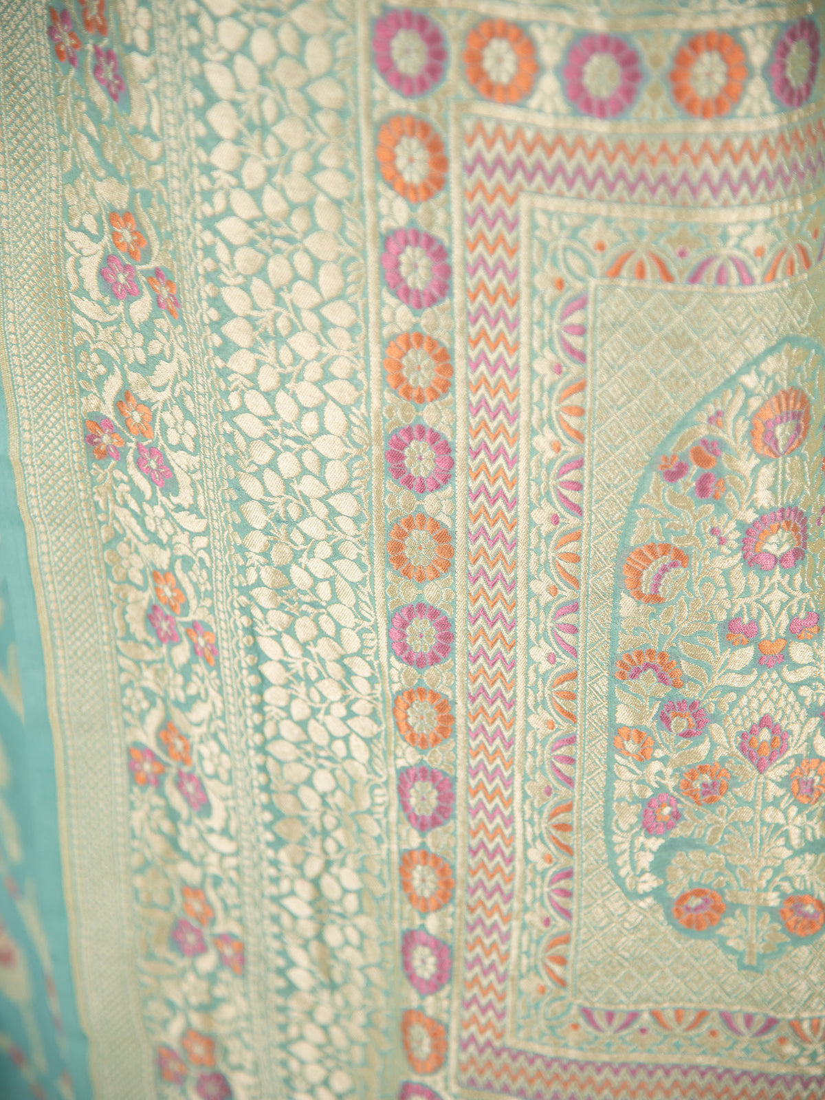 Pastel Aqua Green Meenakari Khaddi Georgette Handloom Banarasi Saree - Sacred Weaves