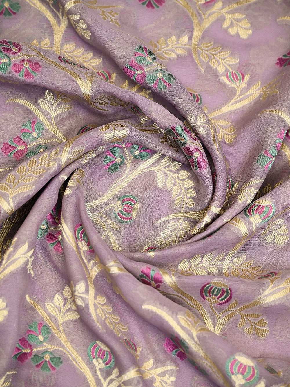 Pastel Lavender Meenakari Jaal Khaddi Georgette Handloom Banarasi Saree - Sacred Weaves