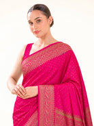 Dark Pink Zari Booti Crepe Silk Handloom Banarasi Saree - Sacred Weaves