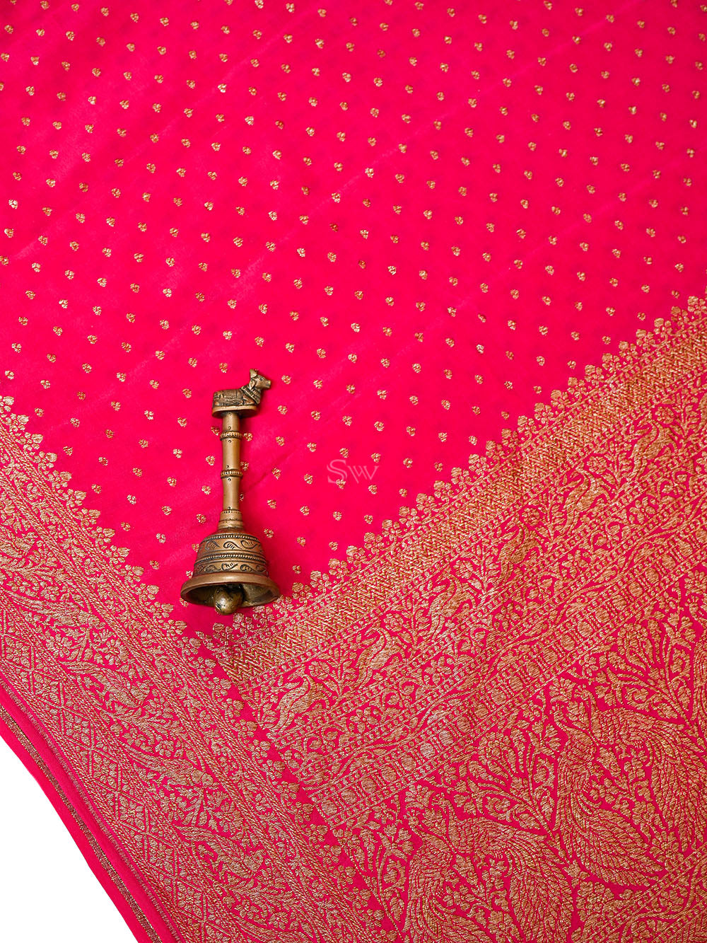 Dark Pink Zari Booti Crepe Silk Handloom Banarasi Saree - Sacred Weaves