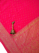 Dark Pink Zari Booti Crepe Silk Handloom Banarasi Saree - Sacred Weaves