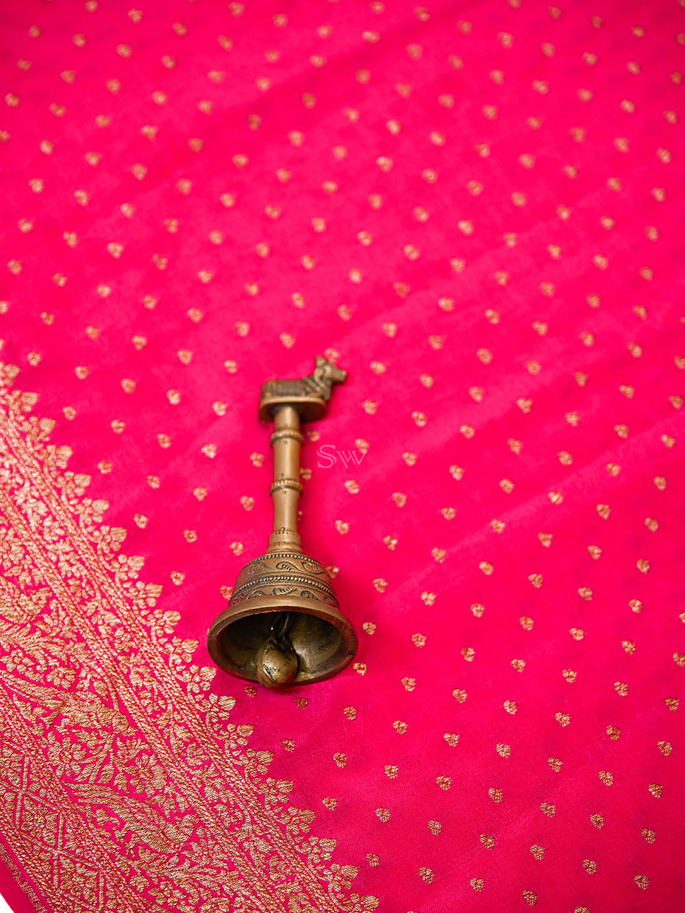 Dark Pink Zari Booti Crepe Silk Handloom Banarasi Saree - Sacred Weaves
