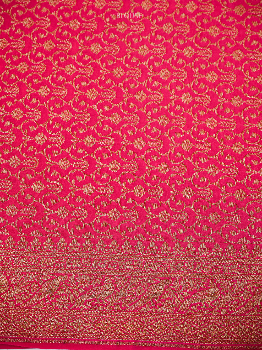 Dark Pink Zari Booti Crepe Silk Handloom Banarasi Saree - Sacred Weaves
