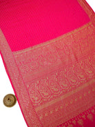 Dark Pink Zari Booti Crepe Silk Handloom Banarasi Saree - Sacred Weaves
