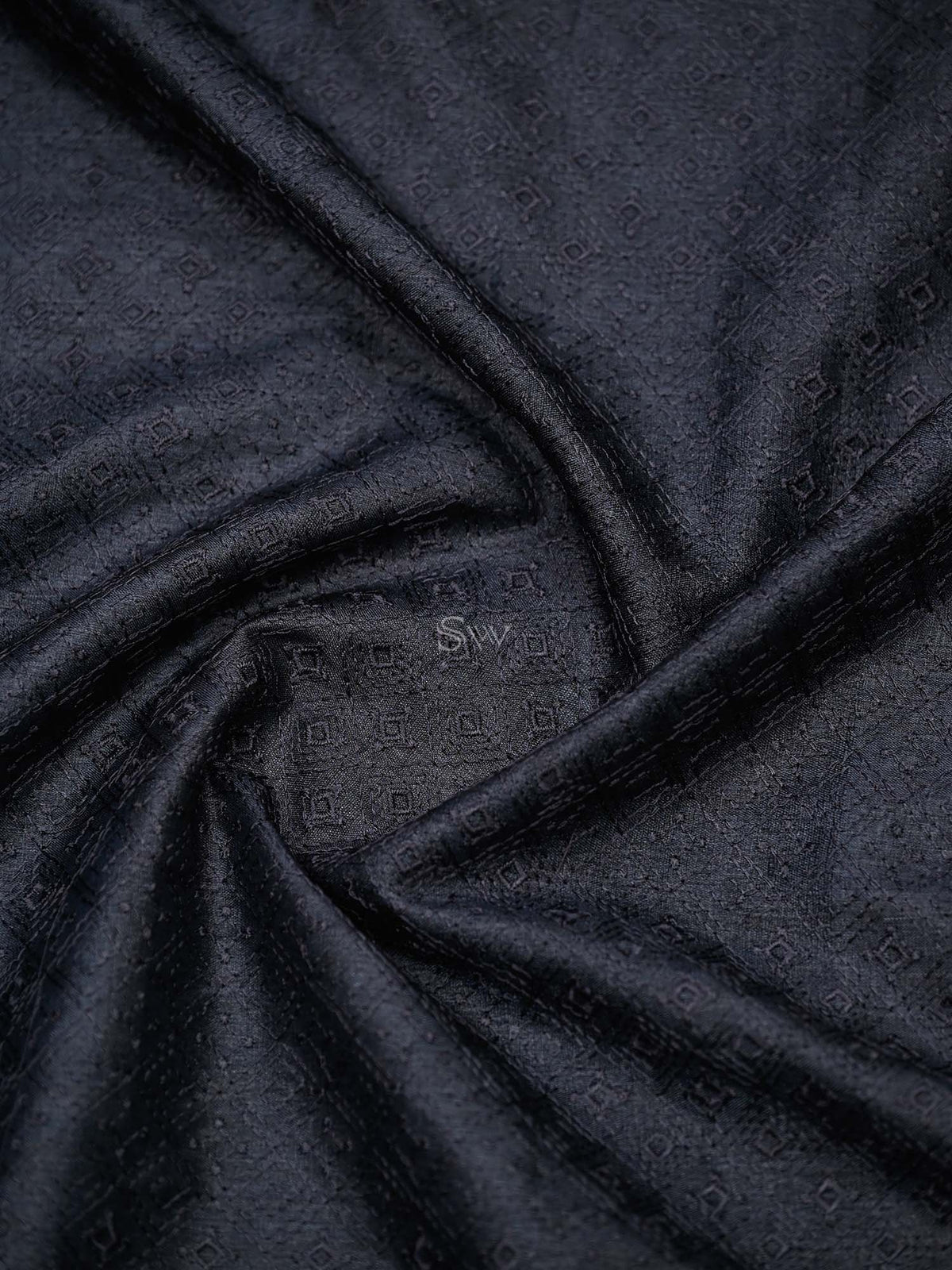 Dark Midnight Blue Embroidery Tussar Silk Handloom Banarasi Suit