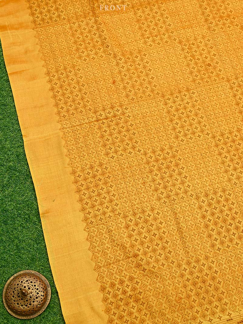 Mustard Embroidery Tussar Silk Handloom Banarasi Suit