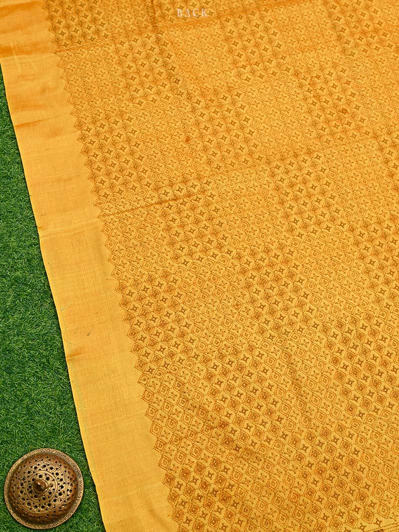 Mustard Embroidery Tussar Silk Handloom Banarasi Suit