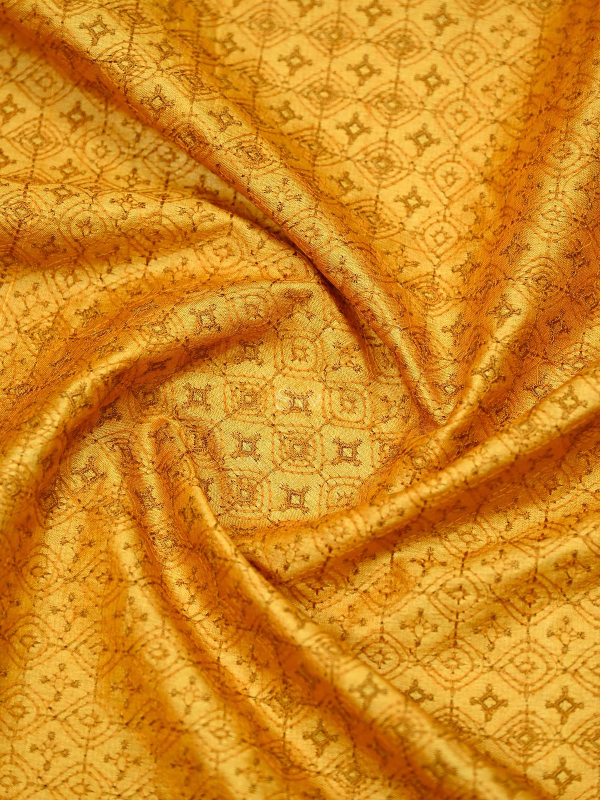 Mustard Embroidery Tussar Silk Handloom Banarasi Suit