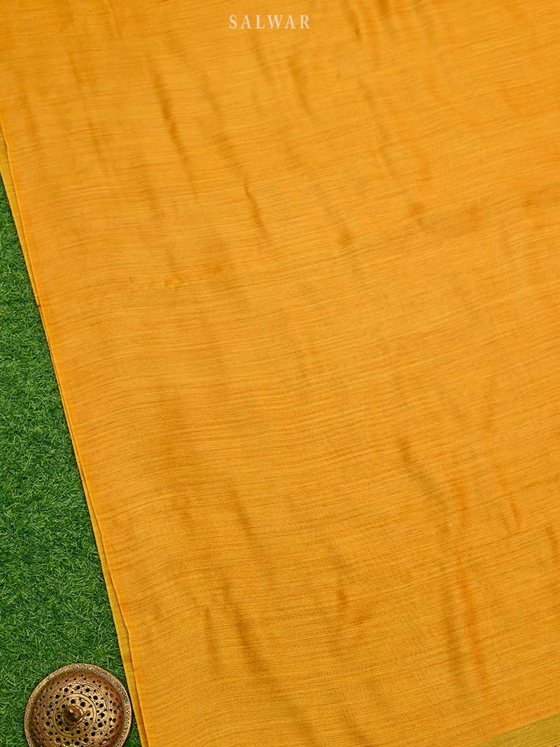 Mustard Embroidery Tussar Silk Handloom Banarasi Suit