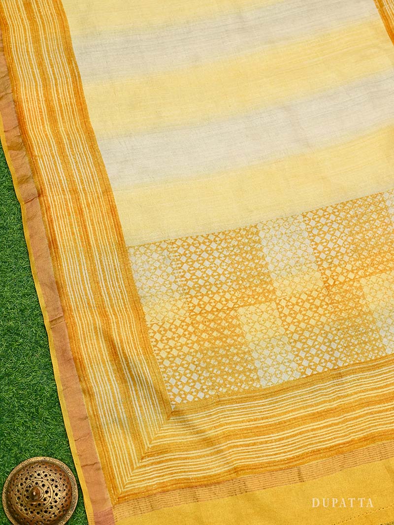 Mustard Embroidery Tussar Silk Handloom Banarasi Suit
