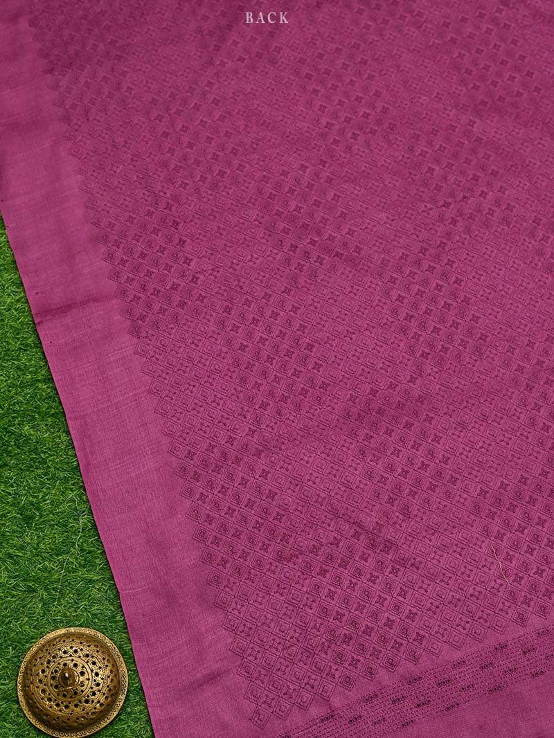 Dark Magenta Embroidery Tussar Silk Handloom Banarasi Suit