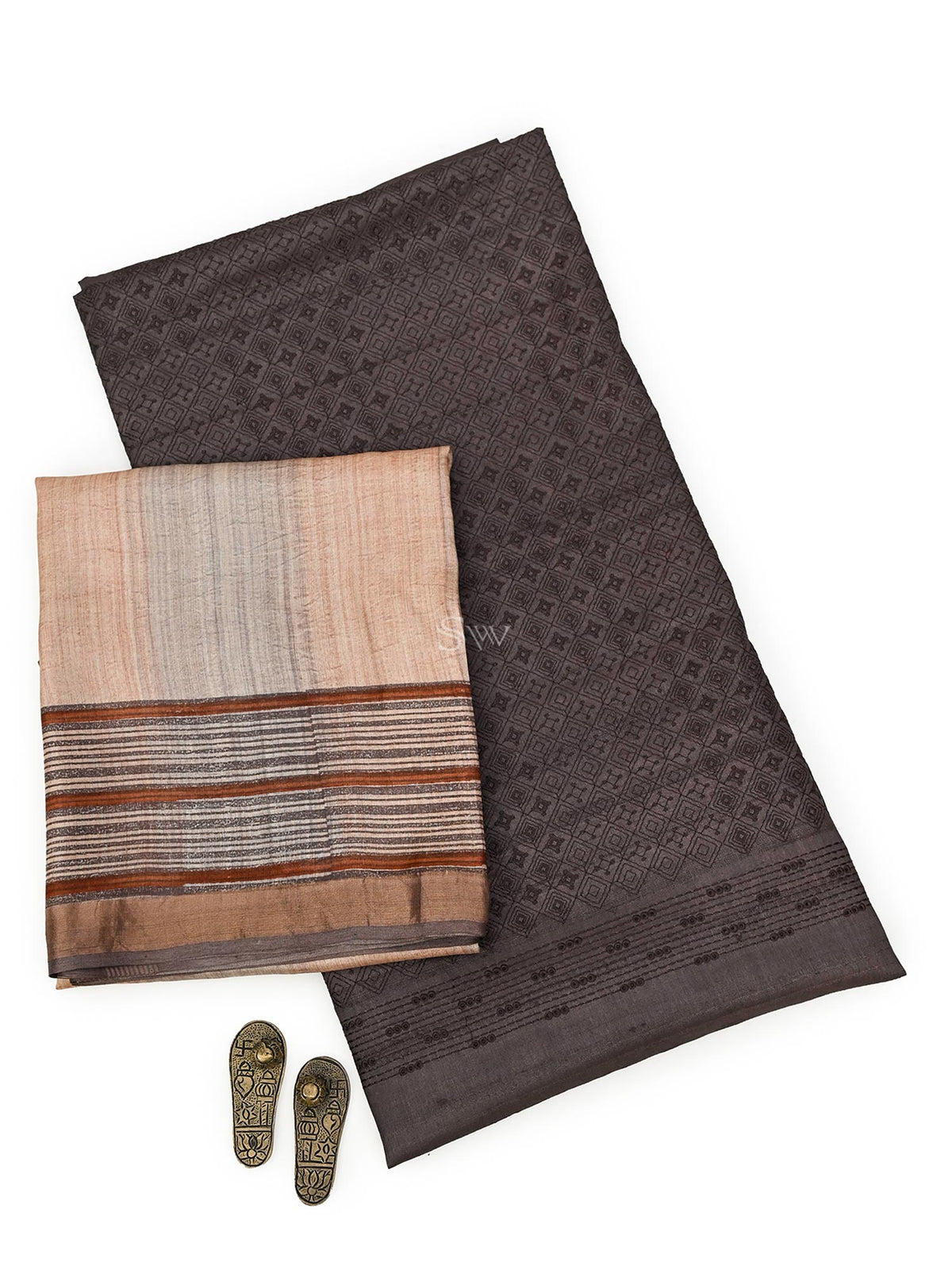 Dark Brown Embroidery Tussar Silk Handloom Banarasi Suit