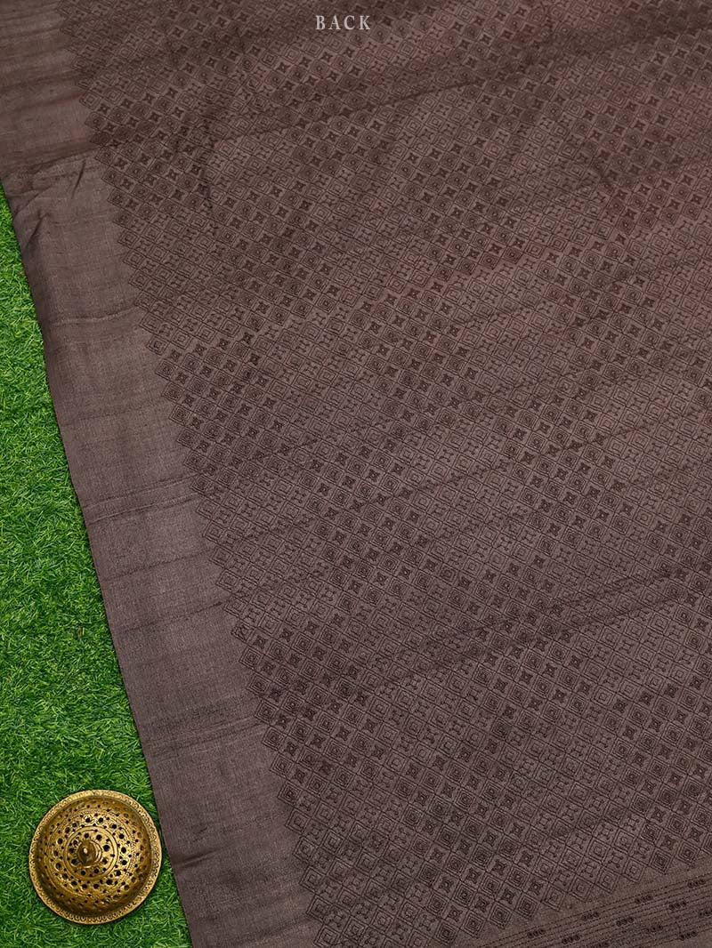 Dark Brown Embroidery Tussar Silk Handloom Banarasi Suit